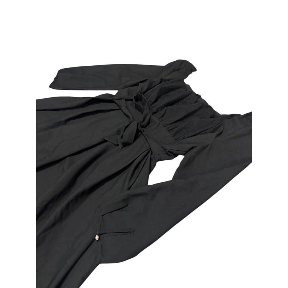 Black Square-Neck Midi Dress Cottagecore Elegant - image 5